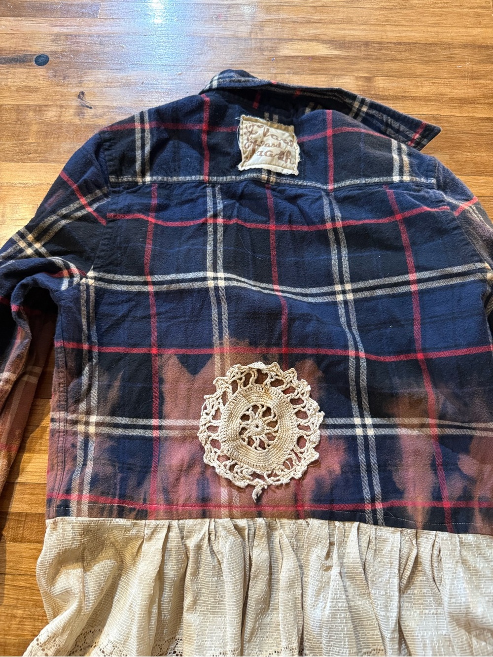 Flash & Trash by Libbyjoy Upcycled Plaid Flannel Lace Midi Dress Boho Grunge (a) - Picture 6 of 6